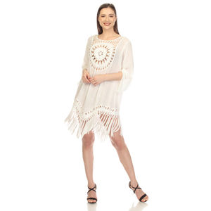 Crocheted Fringed Trim Dress Cover Up